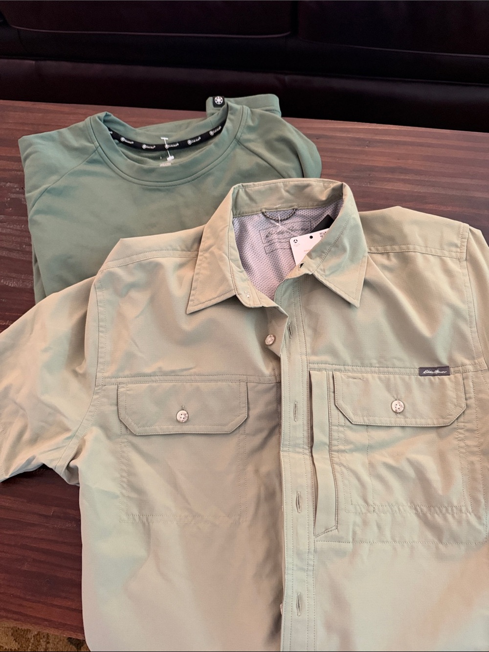 NEW Men's Lightweight Button-Up Shirt in Sage Green. And Gaiam olive green T